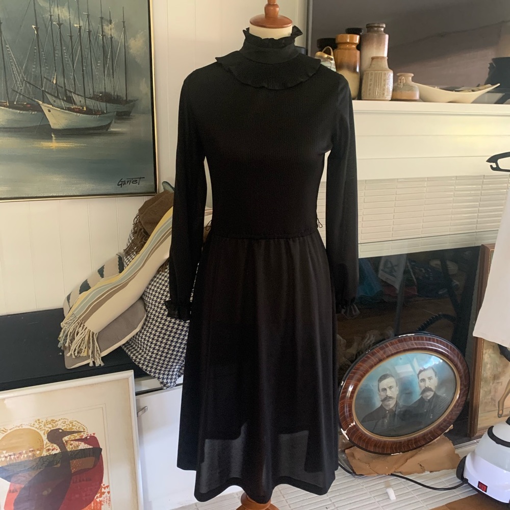 Vicky Vaughn Black Ruffled Neck Dress